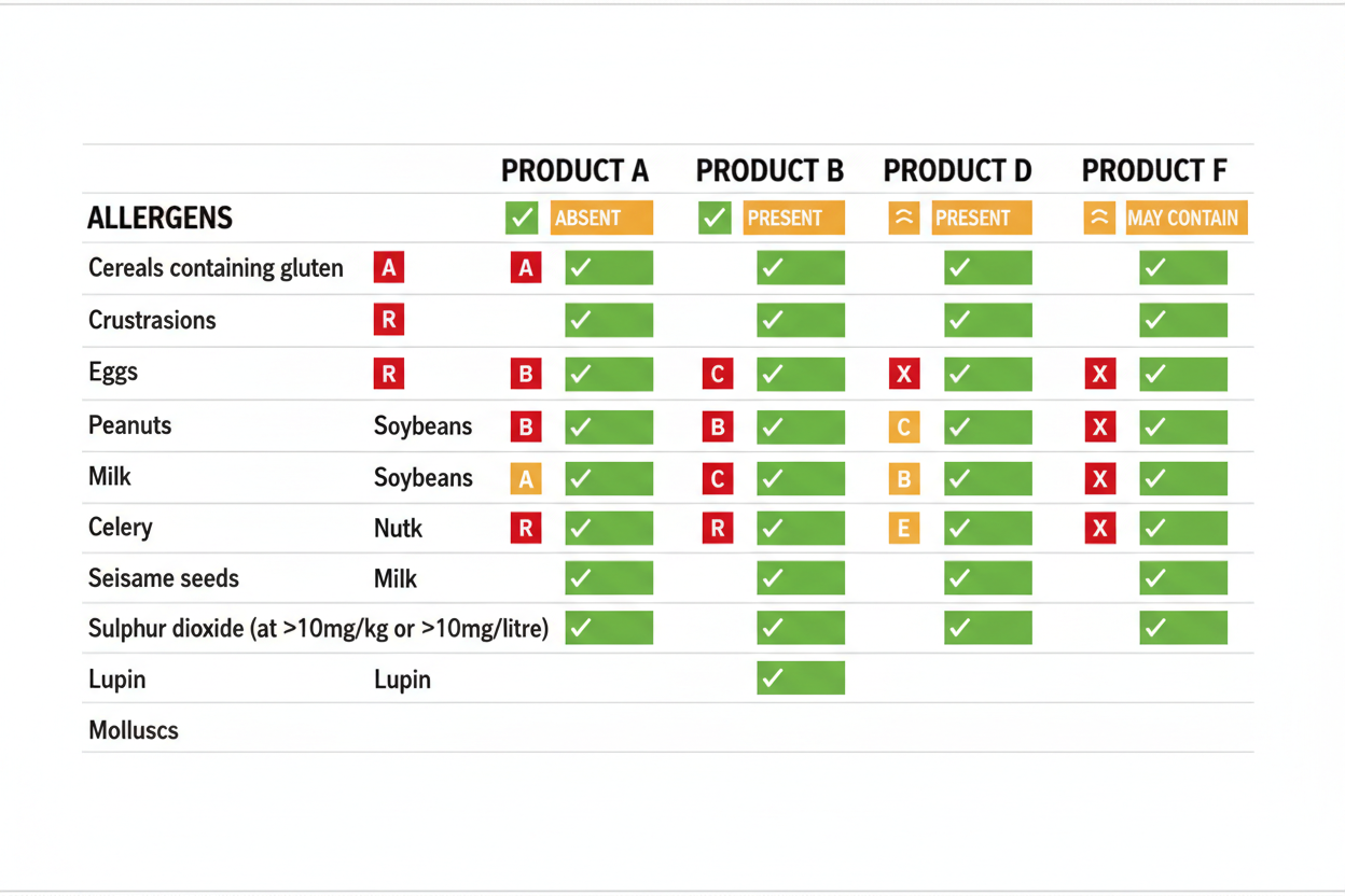 example allergen information matrix